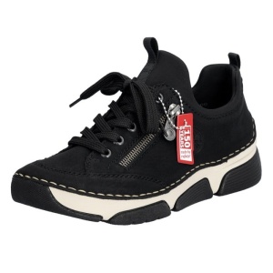 Pantofi dama negru casual piele ecologica cu talpa joasa Rieker 45973-00-Negru