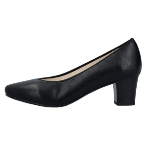 Pantofi dama, negru, casual, piele ecologica, cu toc, Rieker 44650-01-Negru