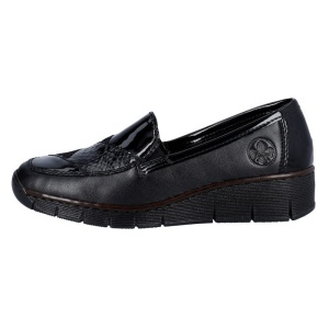 Pantofi dama, negru, casual, piele naturala, cu talpa joasa, Rieker 53785-00-Negru