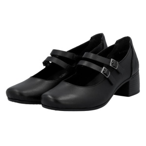 Pantofi dama negru casual piele naturala cu toc Rieker 41651-00-Negru