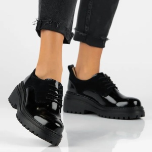 Pantofi dama negru casual piele naturala lacuita cu platforma Filippo DP6123-24-BK-Negru