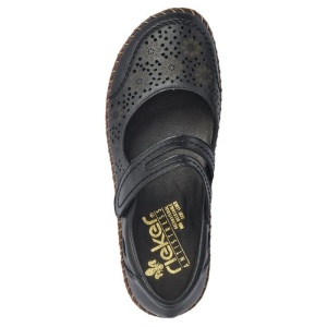 Pantofi dama negru casual piele naturala perforati cu talpa joasa Rieker 44875-00-Negru
