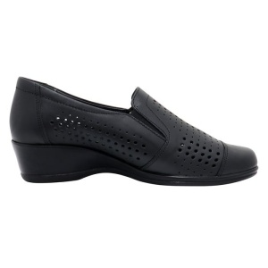 Pantofi dama negru casual piele naturala perforati cu talpa joasa Nicolis 13953-Negru