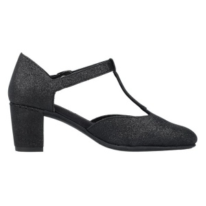 Pantofi dama negru elegant piele ecologica cu toc Rieker 41087-00-Negru