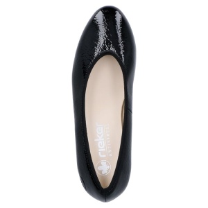 Pantofi dama negru elegant piele ecologica lacuita cu toc Rieker 44650-02-Negru