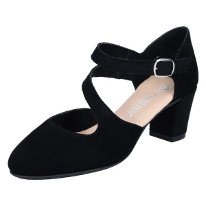 Pantofi dama negru elegant piele intoarsa cu toc Rieker 41080-00-Negru