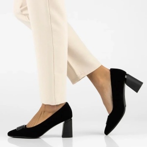 Pantofi dama negru eleganti piele intoarsa cu toc Filippo DP6176-24-BK-SU-Negru