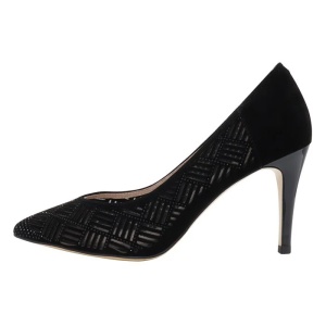 Pantofi dama, negru, eleganti, piele intoarsa, perforati, cu toc, Epica K3K320061-01-I-Negru