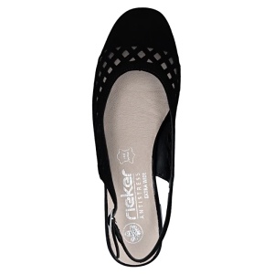 Pantofi dama negru eleganti piele intoarsa perforati cu toc Rieker 43457-00-Negru