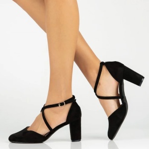 Pantofi dama negru eleganti textil cu toc barete incrucisate Filippo DS4627-23-BK-Negru