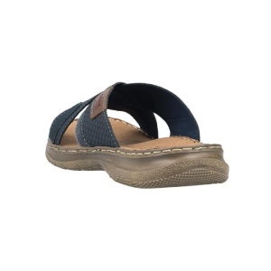 Papuci barbati albastru inchis casual piele ecologica si textil cu talpa joasa Rieker 21491-14-Albastru-Inchis