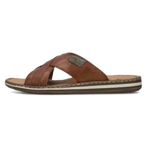 Papuci barbati, maro, casual, piele naturala, cu talpa joasa, Rieker 21082-24-Maro