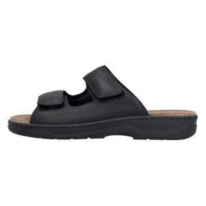 Papuci barbati, negru, casual, piele naturala, cu talpa joasa, Rieker 20390-00-Negru