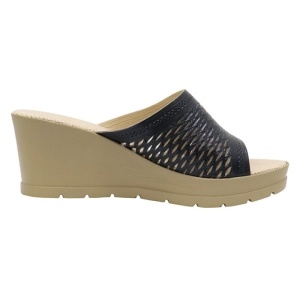 Papuci dama negru casual din piele naturala cu platforma Nicolis 173801-Negru