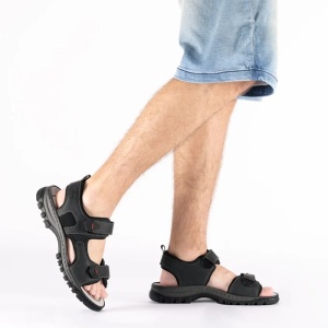 Sandale barbati negru sport piele ecologica cu talpa joasa Rieker 25055-00-Negru