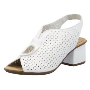 Sandale dama alb casual din piele ecologica perforata cu toc Rieker 64656-80-Alb