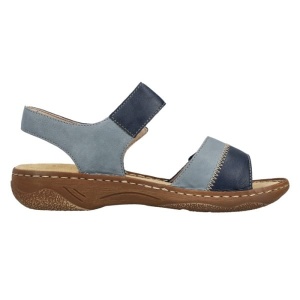 Sandale dama albastru casual din piele ecologica cu talpa joasa si inchidere velcro Rieker V2860-14-Albastru