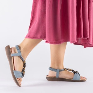 Sandale dama albastru casual piele ecologica cu talpa joasa Rieker V7568-14-Albastru