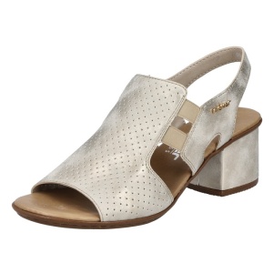 Sandale dama auriu elegante piele ecologica perforate cu toc Rieker 64665-60-Auriu
