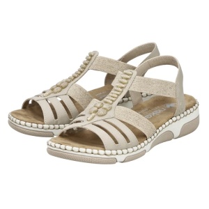 Sandale dama bej casual piele ecologica cu talpa joasa Rieker 66201-62-Bej