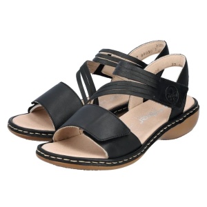 Sandale dama negru casual piele naturala cu talpa joasa Rieker 65964-00-Negru