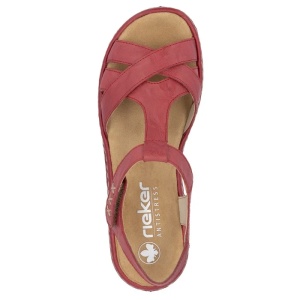 Sandale dama rosu casual piele naturala cu talpa joasa Rieker 65919-33-Rosu
