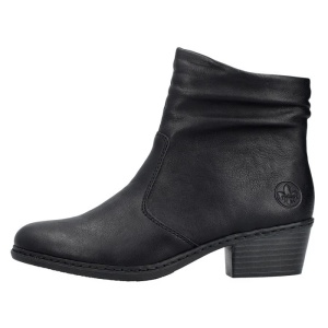 Botine dama, negru, casual, piele ecologica, cu toc, Rieker 75556-00-Negru