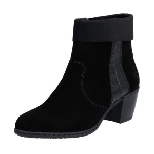 Botine dama negru casual piele intoarsa cu toc Rieker Y2152-00-Negru