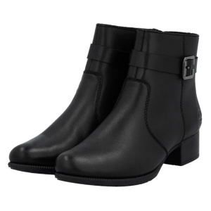 Botine dama negru casual piele naturala cu toc Rieker 78664-00-Negru