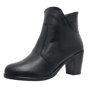 Botine dama negru casual piele naturala imblanite cu toc Nicolis 153627-Negru