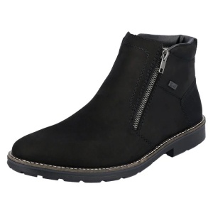 Cizme barbati negru casual piele naturala impermeabile imblanite scurte cu toc Rieker 15353-00-Negru
