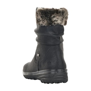 Cizme dama negru casual piele ecologica impermeabile imblanite scurte cu talpa joasa Rieker Z7088-00-Negru
