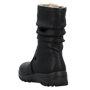 Cizme dama negru casual piele ecologica impermeabile imblanite scurte cu talpa joasa Rieker Z7171-02-Negru