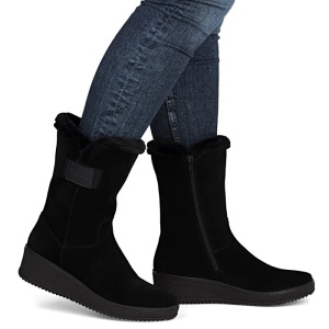 Cizme dama negru casual piele intoarsa imblanite scurte cu talpa groasa Rieker Y4456-00-Negru