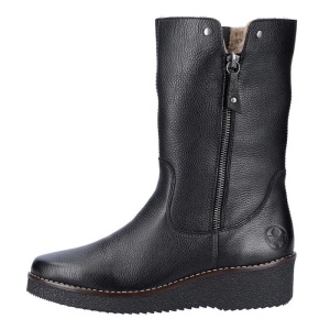 Cizme dama, negru, casual, piele naturala, imblanite, scurte, cu platforma, Rieker Y4653-00-Negru