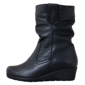 Cizme dama, negru, casual, piele naturala, imblanite, scurte, cu platforma, Nicolis 151856-Negru