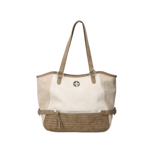 Geanta dama, bej, casual, piele ecologica, shopper, de mana, cu accesorii metalice, Rieker H1499-60-Bej