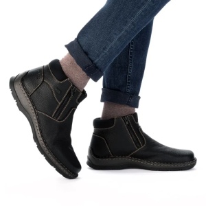 Ghete barbati negru casual piele naturala impermeabile imblanite cu talpa joasa Rieker 05362-00-Negru