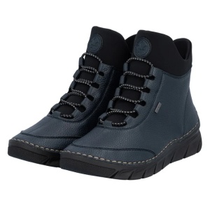 Ghete dama albastru casual piele ecologica imblanite cu talpa joasa Rieker 55069-14-Albastru