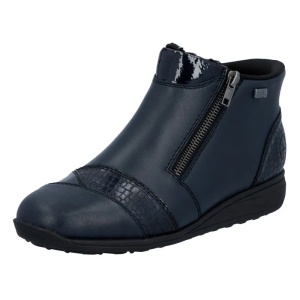 Ghete dama albastru casual piele naturala impermeabile imblanite cu talpa joasa Rieker 47254-14-Albastru