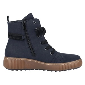 Ghete dama albastru inchis casual piele ecologica cu talpa joasa Rieker Z6637-14-Albastru-Inchis