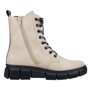 Ghete dama bej casual piele ecologica imblanite cu talpa joasa Rieker X3414-60-Bej