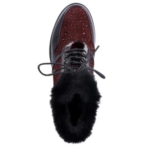 Ghete dama bordo casual piele naturala lacuita imblanite cu talpa joasa Rieker 93312-35-Bordo