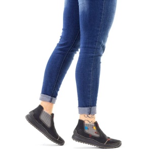 Ghete dama negru casual piele ecologica cu talpa joasa Rieker 51592-00-Negru