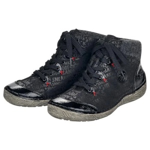 Ghete dama negru casual piele ecologica cu talpa joasa Rieker 52513-00-Negru