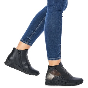 Ghete dama negru casual piele ecologica cu talpa joasa Rieker N3374-00-Negru