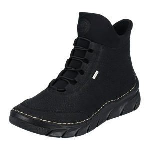 Ghete dama negru casual piele ecologica imblanite cu talpa joasa Rieker 55069-00-Negru