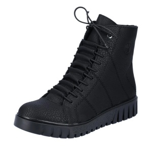 Ghete dama negru casual piele ecologica imblanite cu talpa joasa Rieker Y3420-00-Negru