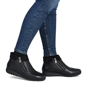Ghete dama negru casual piele naturala impermeabile imblanite cu talpa joasa Rieker 47252-00-Negru