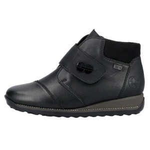 Ghete dama, negru, casual, piele naturala, impermeabile, imblanite, cu talpa joasa, Rieker 44255-00-Negru